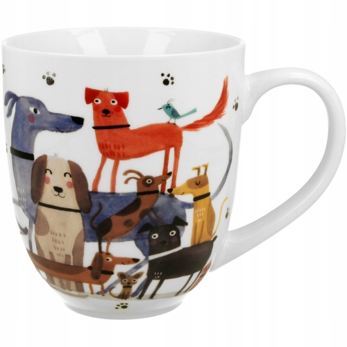 Duży PORCELANOWY Kubek XXL 1000ml do KAWY HERBATY Psi Świat PSY NA SPACERZE