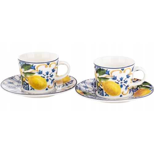 Dwie PORCELANOWE filiżanki 90 ml ze spodkami do KAWY ESPRESSO - CYTRYNY