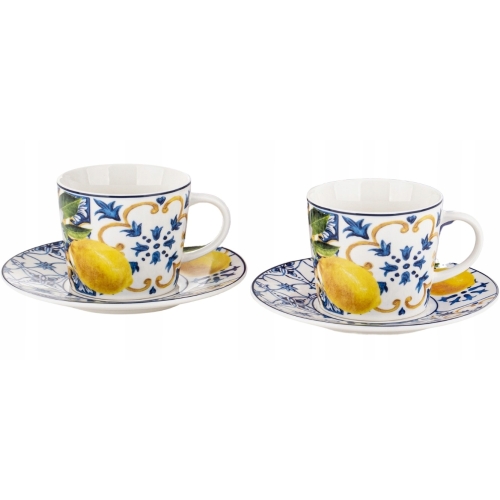 DWIE Porcelanowe Filiżanki 220 ml do KAWY HERBATY - Zestaw Kawowy CYTRYNY