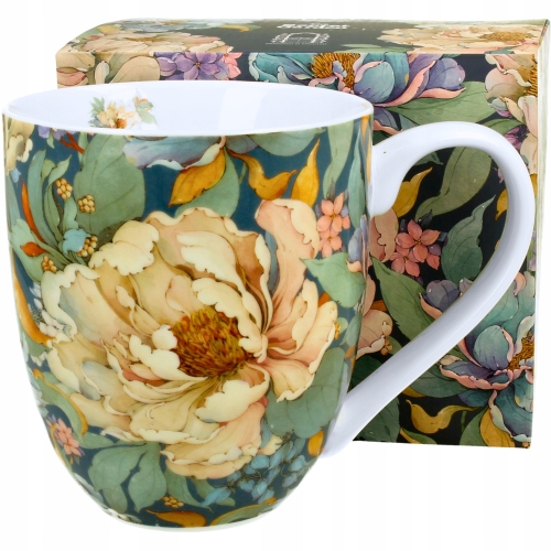 Duży PORCELANOWY Kubek XXL 1000 ml do KAWY HERBATY - PEONY BLUE