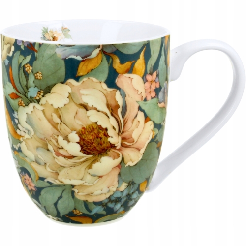 Duży PORCELANOWY Kubek XXL 1000 ml do KAWY HERBATY - PEONY BLUE