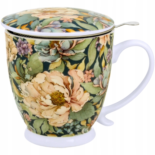 Porcelanowy Kubek 500 ml z Zaparzaczem do HERBATY ZIÓŁ - PEONY BLUE