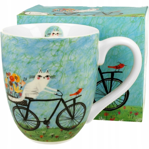 Duży PORCELANOWY Kubek XXL 1000 ml do KAWY HERBATY - Koci Świat ROWER