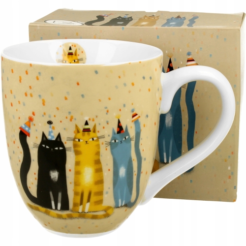 Duży PORCELANOWY Kubek XXL 1000 ml do KAWY HERBATY - Koci Świat PARTY