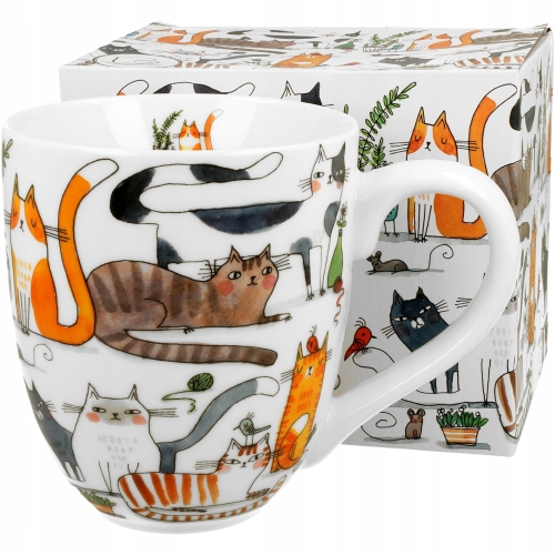 Duży PORCELANOWY Kubek XXL 1000 ml do KAWY HERBATY - Koci Świat LENIWE KOTY