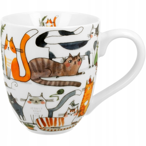 Duży PORCELANOWY Kubek XXL 1000 ml do KAWY HERBATY - Koci Świat LENIWE KOTY