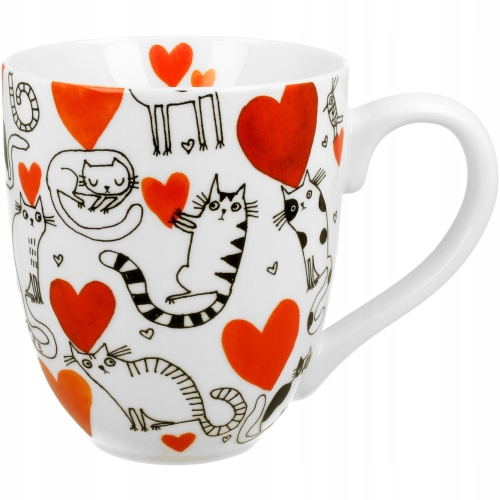 Duży PORCELANOWY Kubek XXL 1000 ml do KAWY HERBATY - Koci Świat SERCA