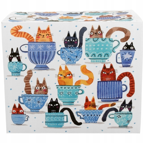 PORCELANOWY Kubek XXL 1000 ml do KAWY HERBATY Koci Świat KOTY W FILIŻANKACH