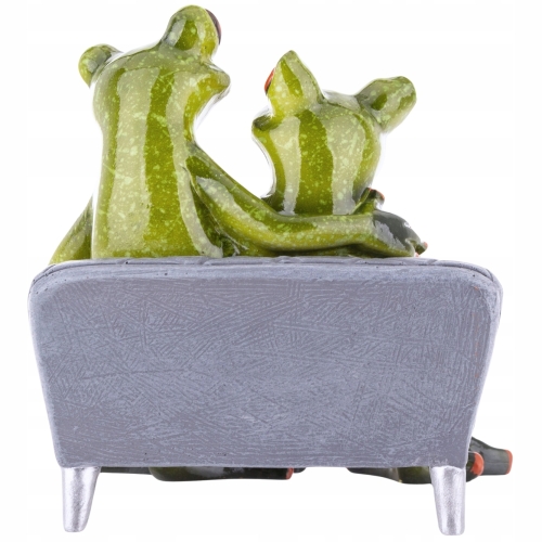 Ozdobna Figurka Żaba 12 x 10,5 x 12 cm - Dwie Żaby z KOTEM Na kanapie