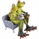 Ozdobna Figurka Żaba 12 x 10,5 x 12 cm - Dwie Żaby z KOTEM Na kanapie