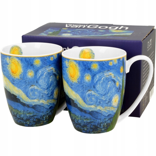 DWA Porcelanowe Kubki 360 ml Zestaw do KAWY HERBATY - STARRY NIGHT Van Gogh
