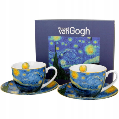 DWIE Porcelanowe Filiżanki 270 ml do KAWY HERBATY - STARRY NIGHT Van Gogh