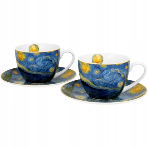 DWIE Porcelanowe Filiżanki 270 ml do KAWY HERBATY - STARRY NIGHT Van Gogh