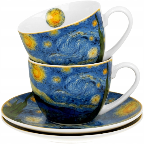 DWIE Porcelanowe Filiżanki 270 ml do KAWY HERBATY - STARRY NIGHT Van Gogh