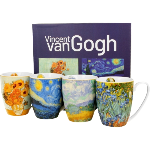 PORCELANA Zestaw CZTERCH Kubków 360 ml do KAWY HERBATY inspired by Van Gogh