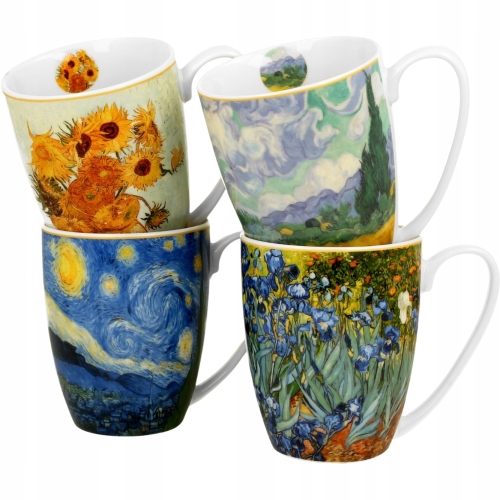PORCELANA Zestaw CZTERCH Kubków 360 ml do KAWY HERBATY inspired by Van Gogh