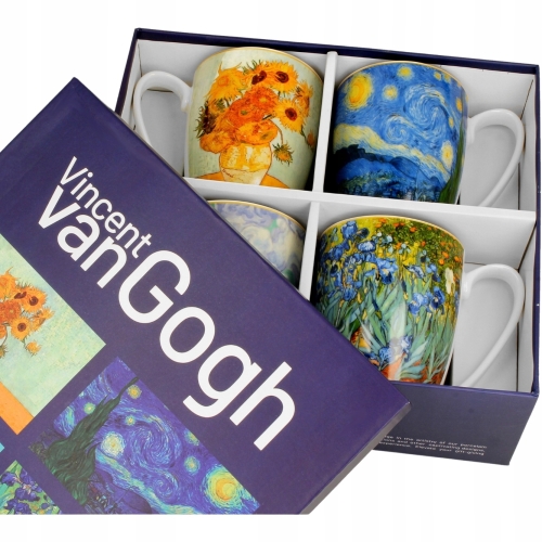 PORCELANA Zestaw CZTERCH Kubków 360 ml do KAWY HERBATY inspired by Van Gogh