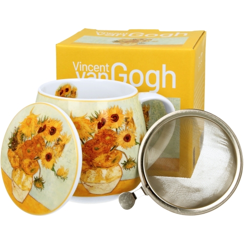 Kubek baryłka 430 ml z Zaparzaczem do HERBATY ZIÓŁ - SUNFLOWERS by van Gogh