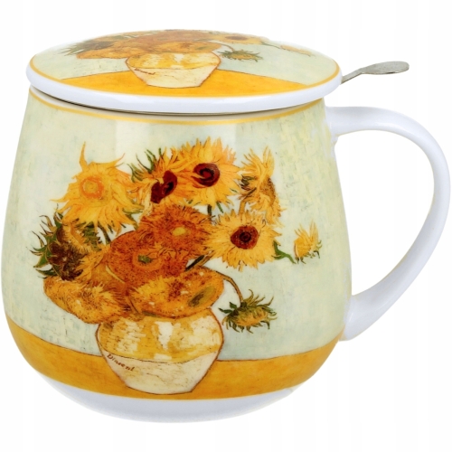 Kubek baryłka 430 ml z Zaparzaczem do HERBATY ZIÓŁ - SUNFLOWERS by van Gogh