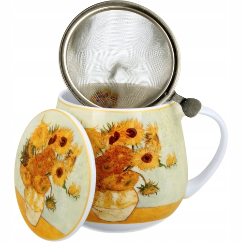 Kubek baryłka 430 ml z Zaparzaczem do HERBATY ZIÓŁ - SUNFLOWERS by van Gogh
