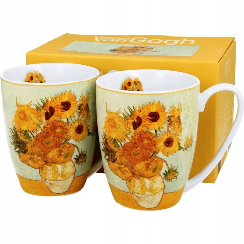 DWA Porcelanowe Kubki 360 ml Zestaw do KAWY HERBATY - SUNFLOWERS van Gogh