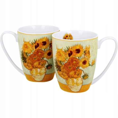 DWA Porcelanowe Kubki 360 ml Zestaw do KAWY HERBATY - SUNFLOWERS van Gogh