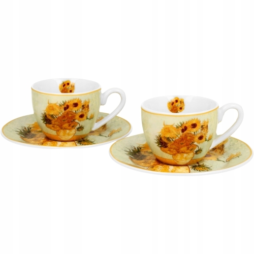 DWIE filiżanki 110 ml ze spodkami do KAWY ESPRESSO - SUNFLOWERS by van Gogh