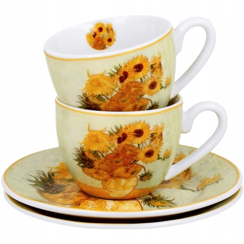 DWIE filiżanki 110 ml ze spodkami do KAWY ESPRESSO - SUNFLOWERS by van Gogh
