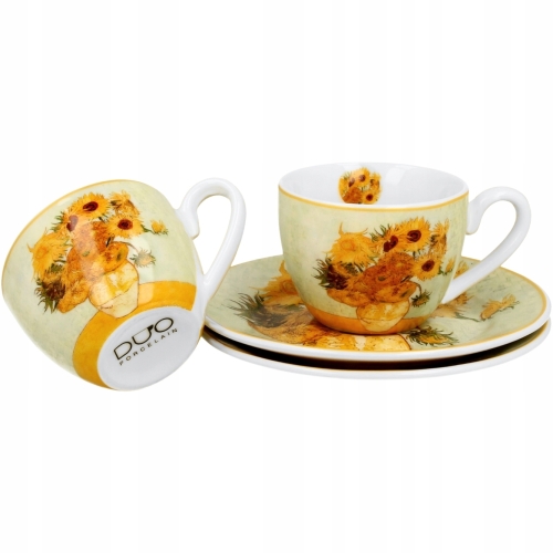DWIE filiżanki 110 ml ze spodkami do KAWY ESPRESSO - SUNFLOWERS by van Gogh