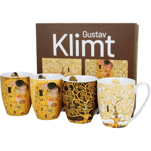 PORCELANOWY Zestaw CZTERCH Kubków 360 ml do KAWY HERBATY - by Gustav Klimt