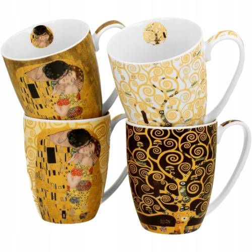 PORCELANOWY Zestaw CZTERCH Kubków 360 ml do KAWY HERBATY - by Gustav Klimt