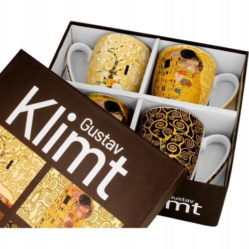 PORCELANOWY Zestaw CZTERCH Kubków 360 ml do KAWY HERBATY - by Gustav Klimt