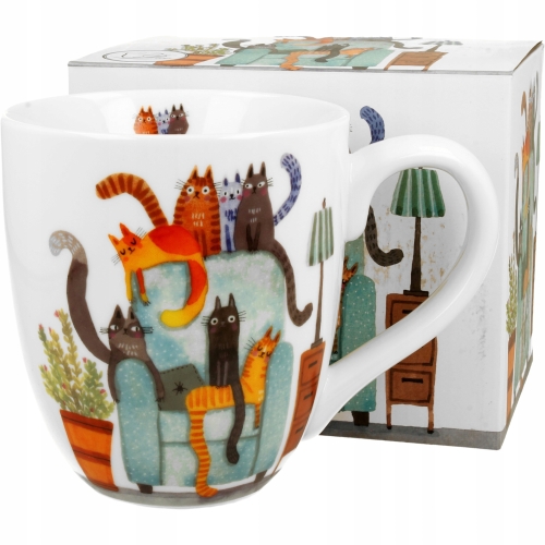 PORCELANOWY Kubek XXL 1000 ml do KAWY HERBATY - Koci Świat KOTY NA FOTELU