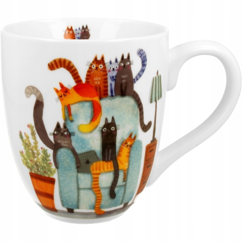 PORCELANOWY Kubek XXL 1000 ml do KAWY HERBATY - Koci Świat KOTY NA FOTELU
