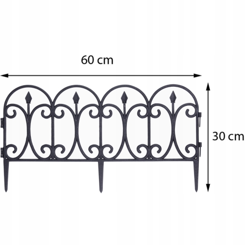 Czarny PŁOTEK OBRZEŻE Ogrodowe PALISADA Ozdobna 60 x 30 cm - komplet 4 szt