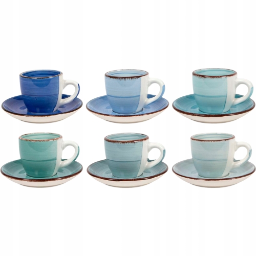 MIX NIEBIESKI Ceramiczna filiżanka 90 ml do KAWY ESPRESSO - komplet 6 sztuk