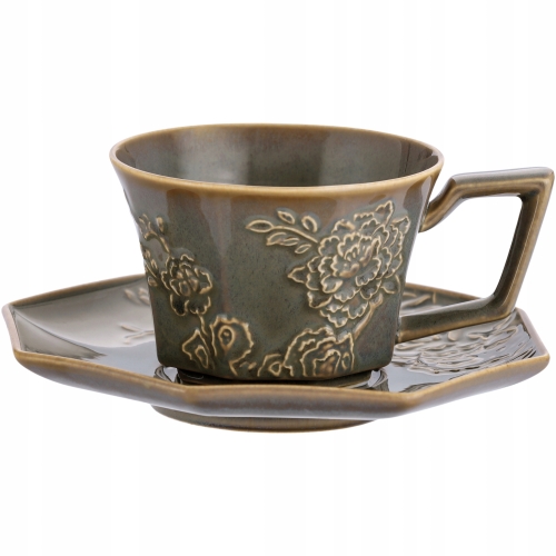 Porcelanowa Filiżanka + spodek do KAWY HERBATY KAKAO 200 ml 9,5 cm - KHAKI