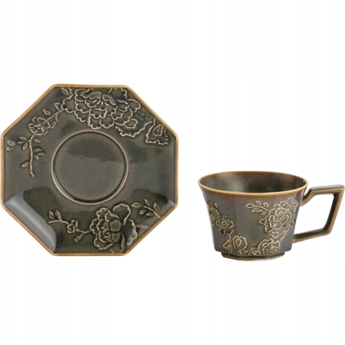 Porcelanowa Filiżanka + spodek do KAWY HERBATY KAKAO 200 ml 9,5 cm - KHAKI