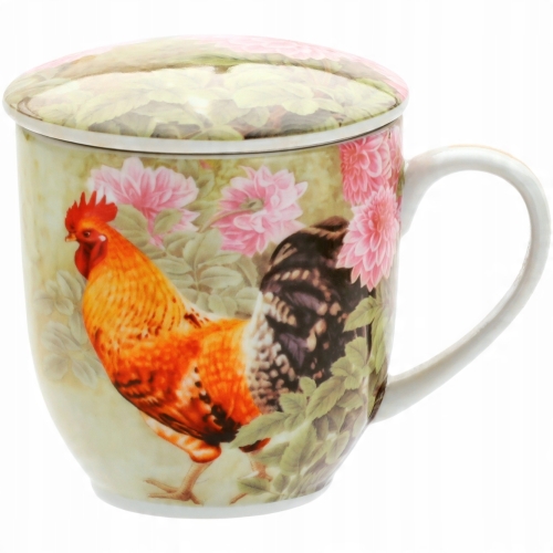 Porcelanowy Kubek 300 ml z Pokrywką i Zaparzaczem - KOGUT