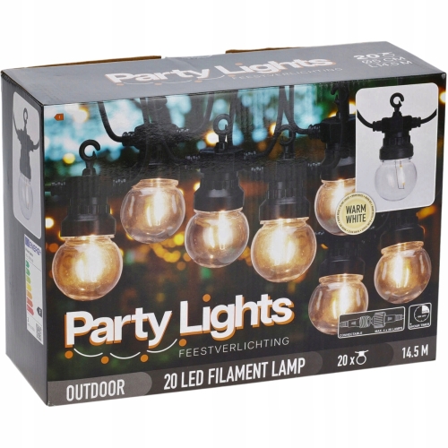 ZEWNĘTRZNE LAMPKI OGRODOWE Girlanda 20 żarówek LED, 230V, TIMER - 9,5 m