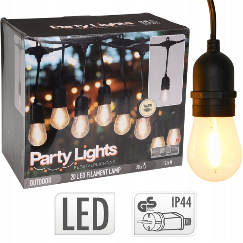 ZEWNĘTRZNE LAMPKI OGRODOWE Girlanda 20 ciepłych żarówek LED, 230V - 9,5 m