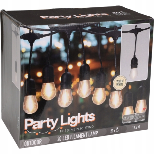 ZEWNĘTRZNE LAMPKI OGRODOWE Girlanda 20 ciepłych żarówek LED, 230V - 9,5 m