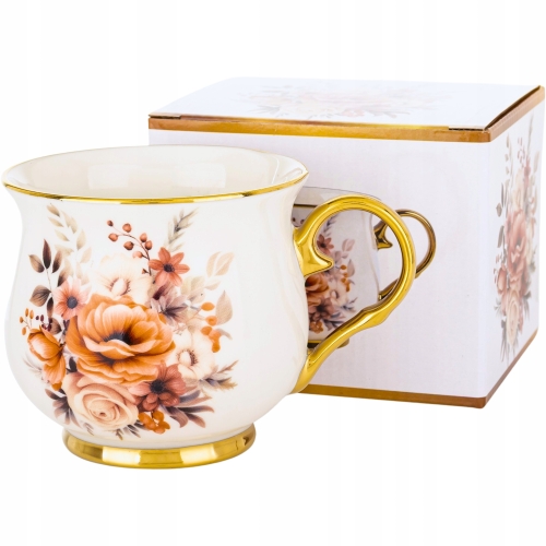 DUŻY Porcelanowy Kubek Filiżanka do KAWY HERBATY 430 ml, 10 x 9 cm - KWIATY