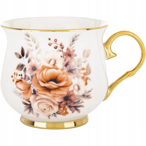DUŻY Porcelanowy Kubek Filiżanka do KAWY HERBATY 430 ml, 10 x 9 cm - KWIATY