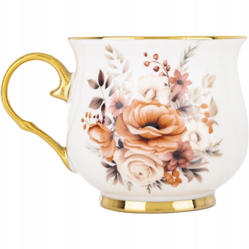DUŻY Porcelanowy Kubek Filiżanka do KAWY HERBATY 430 ml, 10 x 9 cm - KWIATY