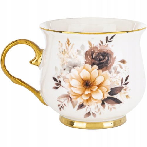 DUŻY Porcelanowy Kubek Filiżanka do KAWY HERBATY 430 ml, 10 x 9 cm - KWIATY