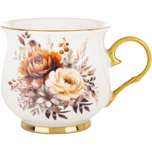 DUŻY Porcelanowy Kubek Filiżanka do KAWY HERBATY 430 ml, 10 x 9 cm - KWIATY