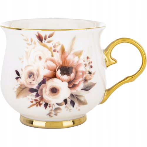 DUŻY Porcelanowy Kubek Filiżanka do KAWY HERBATY 430 ml, 10 x 9 cm - KWIATY