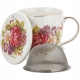 DUŻY Porcelanowy Kubek 500 ml z Pokrywką i Zaparzaczem - KOLOROWE KWIATY