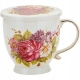 DUŻY Porcelanowy Kubek 500 ml z Pokrywką i Zaparzaczem - KOLOROWE KWIATY